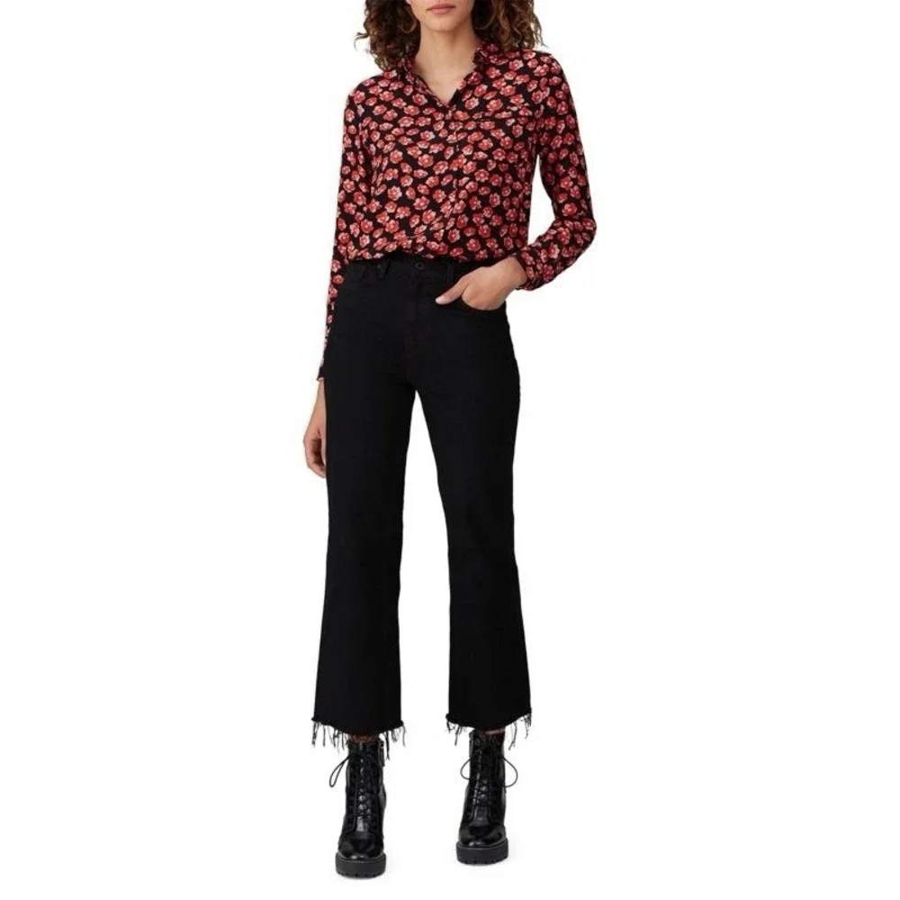 GANNI Floral-Print Button Down Shirt Red Pink Black Size 10 - Picture 3 of 16